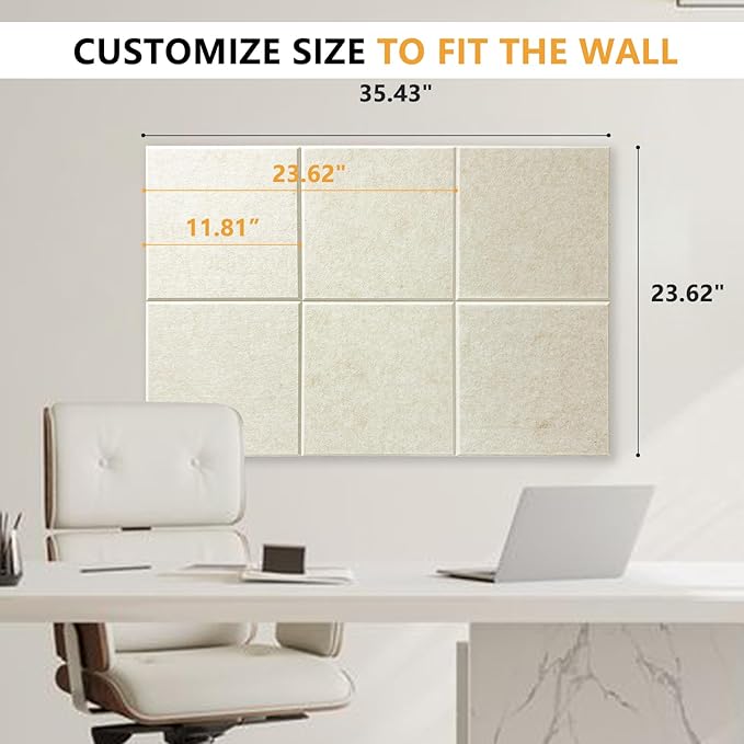 Thick Cork Board for Wall with Pins, 36" x 24" Bulletin Board Self-Adhesive Pin Board | Customized 6 Packs Felt Tiles for Office Home Wall Decor