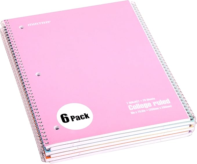 Mintra Office Spiral Notebooks (Pastel - College Ruled, 24pk (4-6pks))