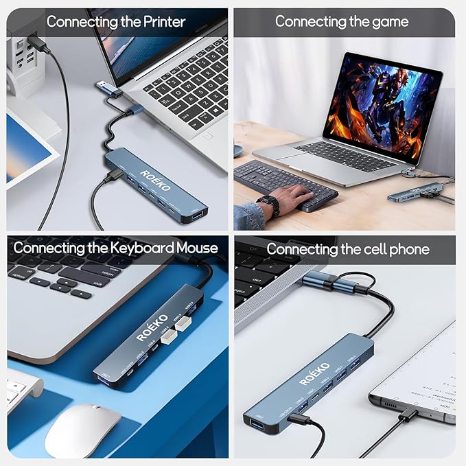 USB Hub 3.0,USB C hub,USB hub with USB C Multiport Adapter, USB Splitter with 1xUSB 3.0,4xUSB2.0,2 x USB C,USB c hub for MacBook Pro/PC/Laptop/Tablet Devices (Grey 7in1)
