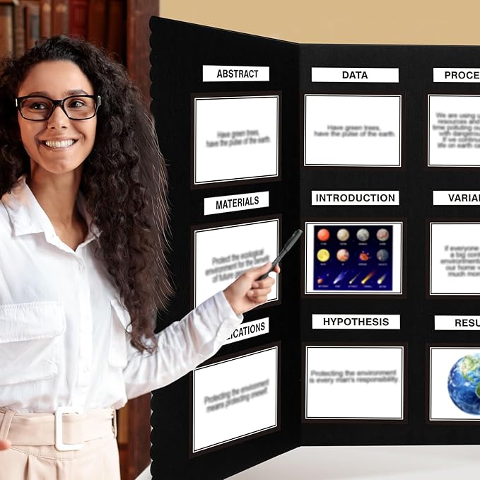 Paterr Trifold Poster Board with Storage Bag, Hook and Loop Fabric, Foldable 3 Panel Presentation Board for Science Fair and Exhibitions (Black,54 x 30 Inch)