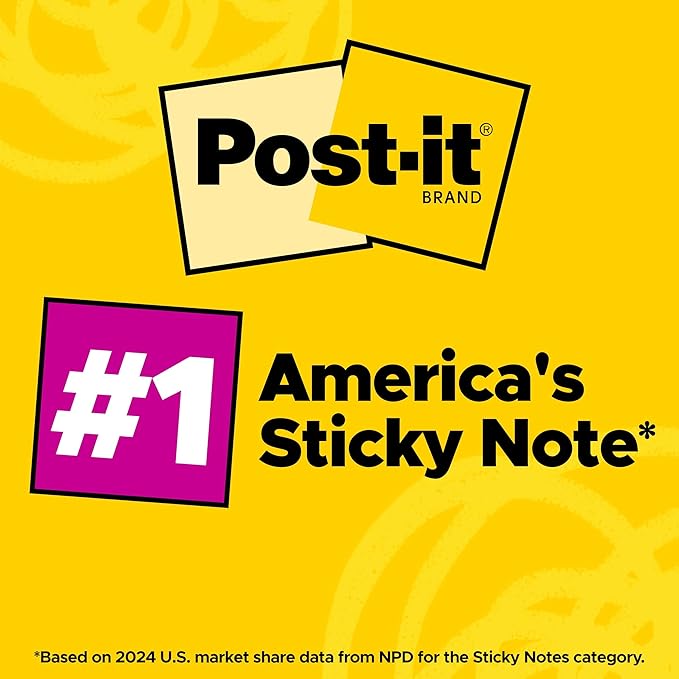 Post-it Notes, 3 in x 3 in, 18 Sticky Notes Pads, 100 Sheets per Pad, The Iconic Canary Yellow Note, School Supplies and Oﬃce Products