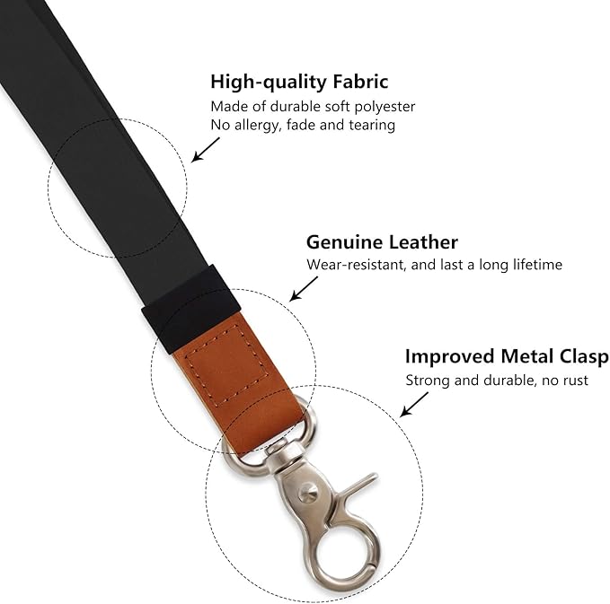 Adjustable Hand Wrist Lanyard with Fixed Buckle, Unisex Short Keychain Lanyard, Durable Wristlet Strap Lanyard for Car Keys Accessories Wallet USB (Black Silver)