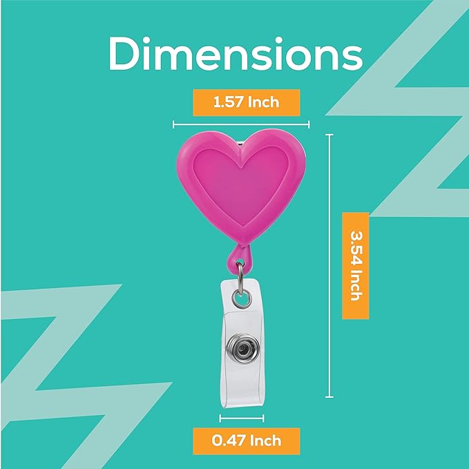Will Well Badge Holders with Belt Clips for Securing onto Pockets and Purse Straps, with Retractable 27.5" UHMWPE Fiber Pull Cords, Strong Build with Fun Designs - 2-Pack, Heart Shape