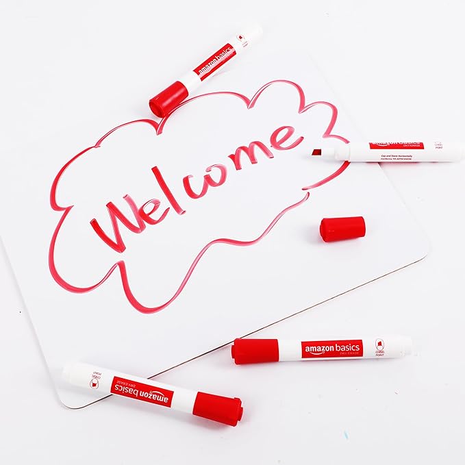 Amazon Basics Dry Erase Markers For Whiteboards, Chisel Tip, Low-Odor, Red, Pack of 12