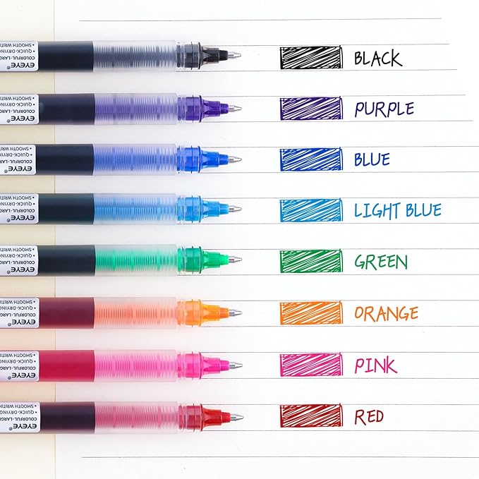 EYEYE 0.5mm Needle Tip Rollerball Pens Multicolor, 8 Assorted Colors Quick Dry Extra Fine Point Pen Smooth Writing Pens for Journaling, Note Taking, Office, School Supplies, Doodling & Gifts