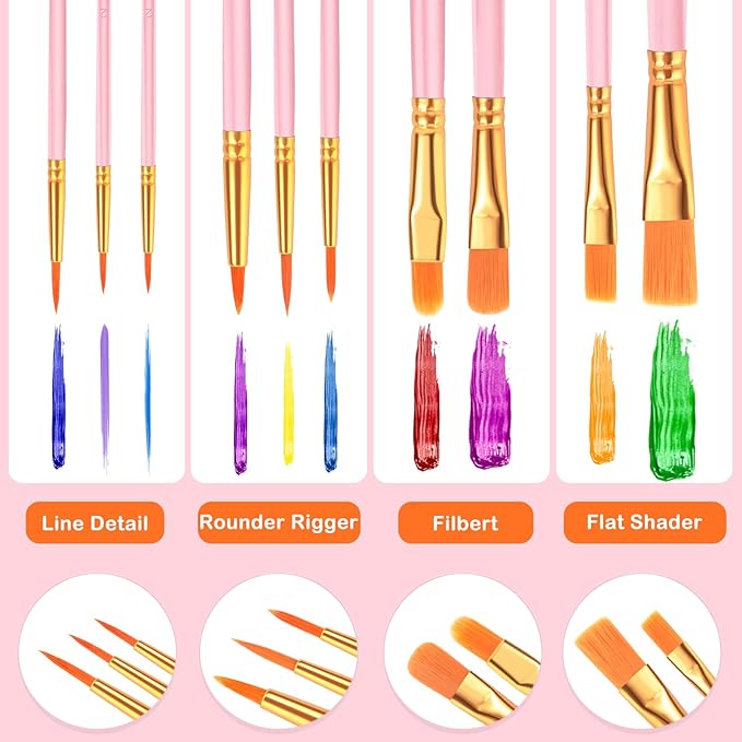 ESRICH Acrylic Paint Brushes Set, 10 Packs/ 100 Pcs Watercolor Brushes,Nylon Brush Head, for Oil Painting, Gouache, Face,Ceramics etc, Kid's and Adults Painting Arts and Crafts Paint Sets.