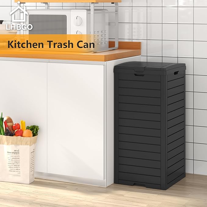 Outdoor Trash Can, 31 Gallon Garbage Can with Tiered Lid and Drip Tray, Waterproof Resin Patio Waste Bin for Garden, Backyard, Deck