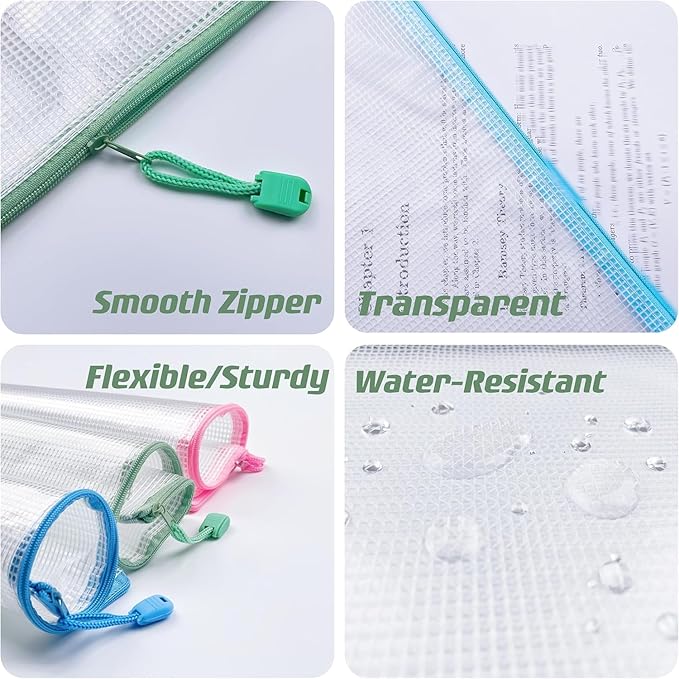 OAIMYY-20 PCS-6"x 8"-Mesh Zipper Pouch, Plastic Zip File Folders Puzzle Bags for Organizing,Office Supplies,Travel,Home Storage (Color)