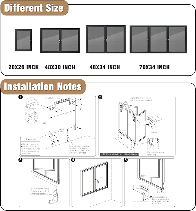 48"x30" Enclosed Bulletin Board, Outdoor Lockable Weather-Resistant Aluminum Cork Noticeboard for School & Office, Black Frame w/Grey Flet
