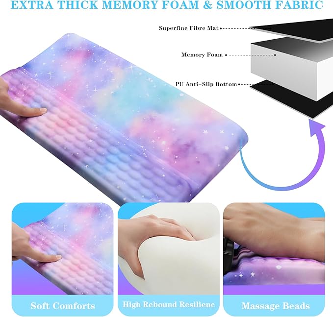 Computer Keyboard Stand with Wrist Rest, Ergonomic Tilted Keyboard Holder - Keyboard Riser with Wrist Pad - Keyboard Tray Support for Office Home -Colorful Stars