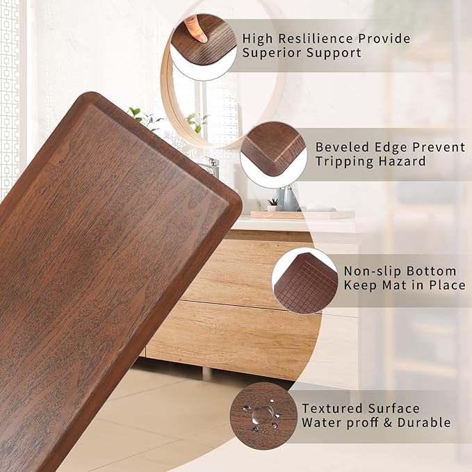 3/4'' Extra Support Anti Fatigue Comfort Mat for Standing Desks, Waterproof Kitchen Floor Mat, Non-Slip Standing Kitchen Mat for Offices, Home, Garages (Caramel Wood Grain, 20''x39'')