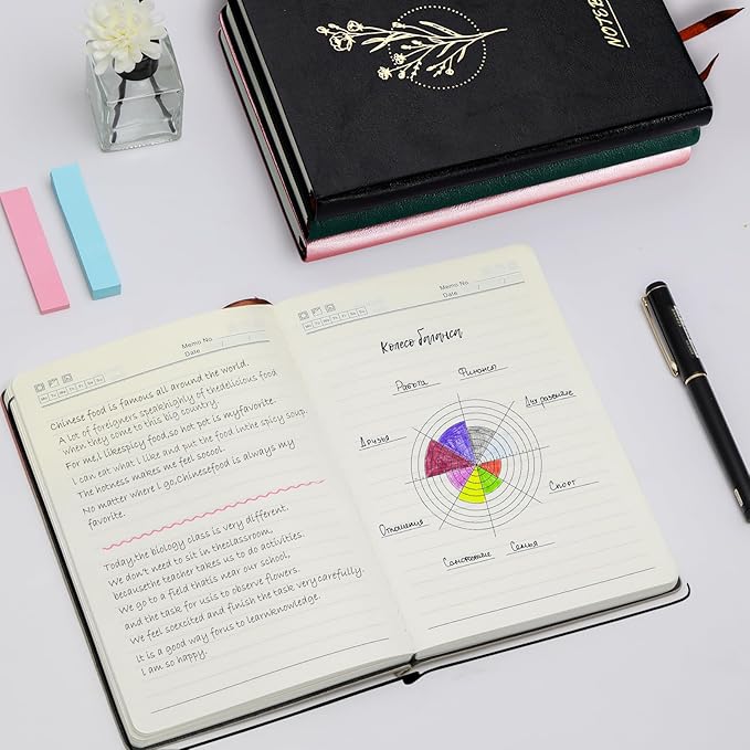 Aesthetic Lined Journal Notebook for Women,300 Pages Softcover Leather Lined Journal Notebook,300 Pages Daily Journal, College Ruled Notebook for Work School, Note Taking 5.75''X8.38'' Black