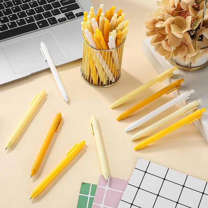 50 Pcs Ballpoint Pens Bulk Retractable Writing 1. 0 mm Black Ink Cute Pens Smooth Writing Color Fancy Gift for Teacher Student Employee Office School Home Baby Shower Supplies (Yellow Series)
