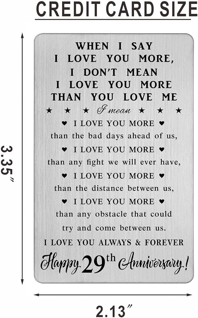 29th Anniversary Wallet Card Gifts for Him, Happy 29 Anniversary Romantic Gifts for Her