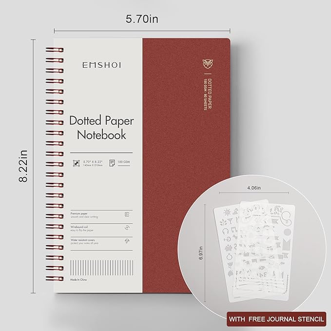 EMSHOI Dotted Journal Spiral Notebook 5.7" x 8.22" - 4 Pack 640 Pages 100gsm Thick Paper, A5 Dot Grid Notebook, Plastic Hardcover Bullet Notebooks Journals for Writing Women Men Work School Supplies