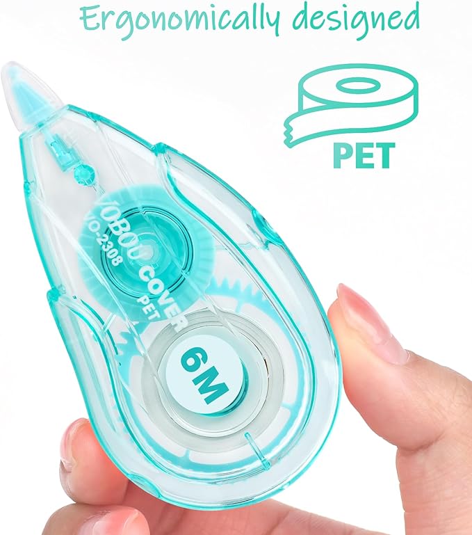 White Correction Tape, Easy To Use Applicator for Instant Corrections, For school, Office (Blue,Green,Pink, 12pack, 6M/256" x 0.2")