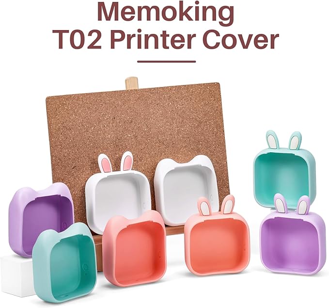 Memoking T02 Protective Case-Bunny Ears Shape Soft Silicone BPA-Free Cute Design Printer Cover, Compatible with T02 Mini Bluetooth Wireless Portable Mobile Pocket Printer, White