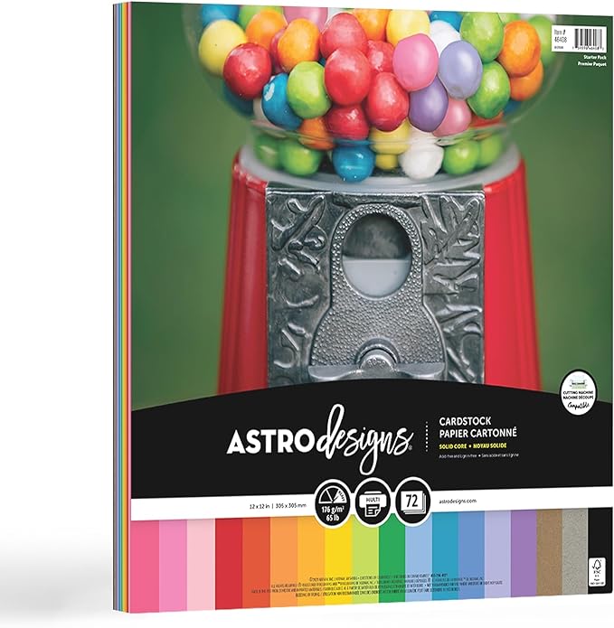 Astrodesigns/Creative Collection Starter Kit Cardstock, 12" x 12", 65 lb/176 gsm 18-Color Assortment, 72 Sheets (46408-03)