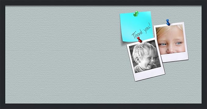 PinPix 36x18 Inch Cork Bulletin Board. This Decorative Framed Pin Board Comes with Soft Blue Design and a Satin Black Frame. Ideal for Home Office Decor or Message Board (PinPix-1814)