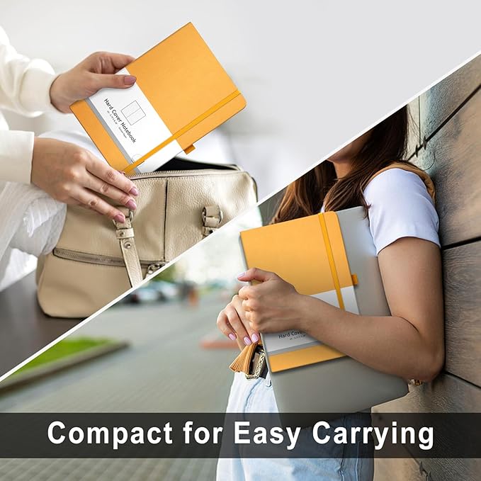 AHGXG Bullet Dotted Journal - 320 Numbered Pages Dot Grid Notebook A5 Thick Journal, 100gsm Thick Dotted Paper, Leather Hardcover,Inner Pocket, 5.75'' × 8.38'' - Yellow