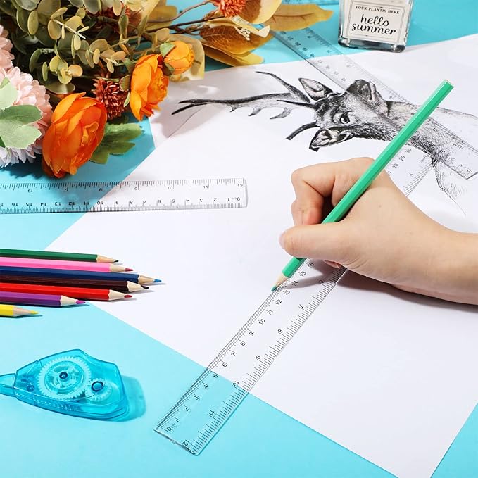 Zonon 6 Pcs 12 Inch Ruler Bulk Plastic Flexible Straight Metric Rulers with Centimeters and Inches Drafting Measuring Tool for Classroom School Students Education (Clear)