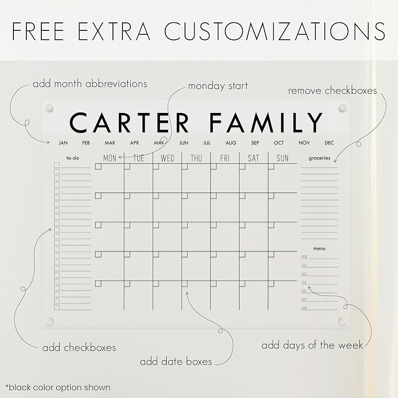 Personalized Clear Acrylic Calendar for Wall, Calendar Whiteboard for Wall, Dry Erase Wall Calendar, Wall Calendar Organizer System for Home (Block, Blush, 47.5"W x 36"H)