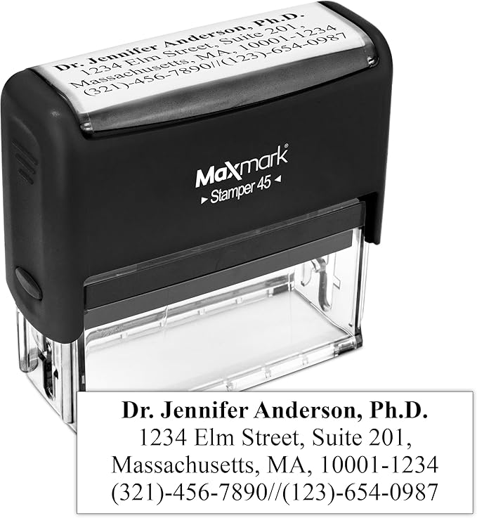 MaxMark Customized Self Inking Stamp - Up to 6 Lines of Text - Large & Wide Size - Choose from 15 Ink Colors