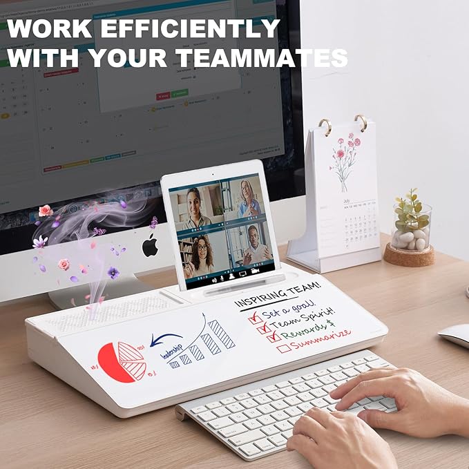 Small Glass Desktop Whiteboard Dry-Erase-Board - Computer Keyboard Stand White Board Surface Pad with Aromatherapy, Desk Organizers with Accessories for Office, Home, School Supplies