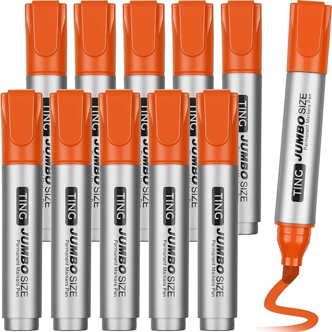 Fuutreo 10 Pack Jumbo Permanent Markers Bulk Large Chisel Tip Permanent Markers Quick Drying Waterproof Big Huge Poster Pens for Office, Logistics Company and More(Orange)