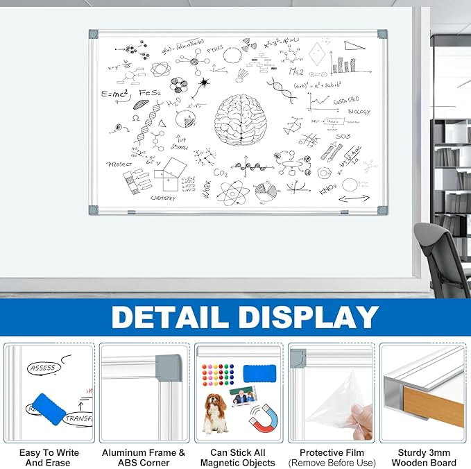 Magnetic White Board Dry Erase Whiteboard for Wall 60"x48" (2pcs) Aluminum Frame Hanging White Boards for Presentation, Teaching, Memo, Display