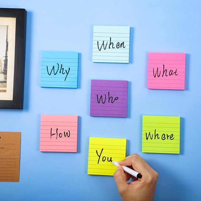 72 Pack 5760 Sheets Sticky Notes 3 x 3 Inches Bright Stick Note Pads Adhesive Self Stick Notepad Memo Pads for Office Home School Blank Book Supplies 80 Sheets/Pad (Lined)