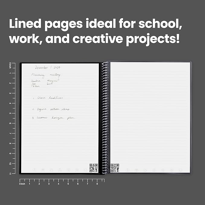 Rocketbook Core Reusable Spiral Notebook, Letter Size 8.5x11, Navy Blue - Lined Pages, App-Connected, Erasable, Durable Cover, Ideal for School, Work, and Creative Projects
