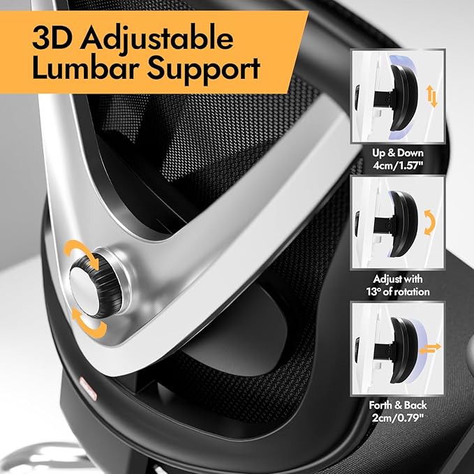 Ergonomic Mesh Office Chair - 3D Adjustable Lumbar Support & 3D Armrests, V-Shaped Back, Adjustable Desk Chair for Office & Home, Black