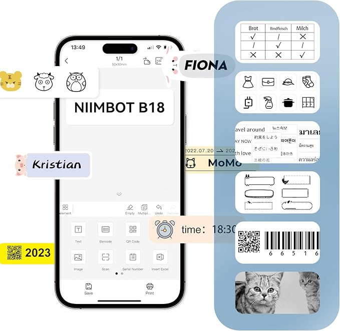 NIIMBOT Thermal Transfer Labels 0.55''x1.18'', Only for B18 Label Maker, PET Material, Waterproof and High-Temperature Resistance, Long Storage Time, Black(14x30mm-190)