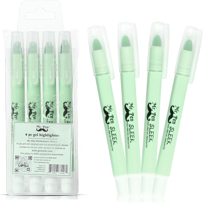 Mr. Pen- Gel Highlighter, 4 Pack, Bible Highlighters No Bleed, No Bleed Highlighters, Bible Highlighter, Bible Markers, Gel Highlighters for Bibles, Highlighter