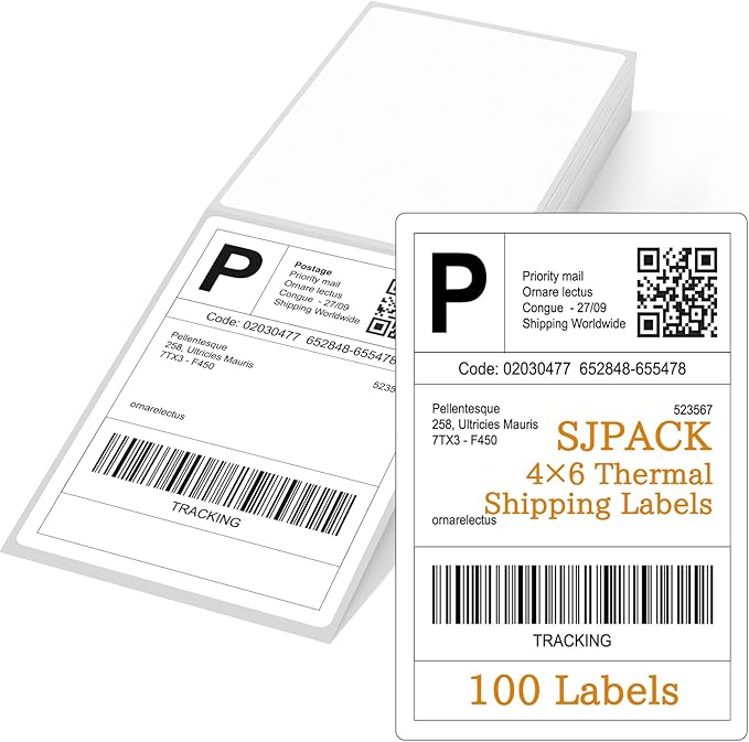4 x 6 Fanfold Thermal Shipping Labels, 100 Laels Thermal Shipping Labels for FedEx Shipping Label, Compatible with JADENS,iDPRT, Munbyn Printers.