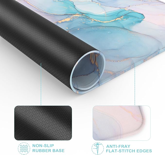 eulps Mouse Pad with Stitched Edge, Multiple Patterns Computer Mouse Pads with Non-Slip Rubber Base, Washable Cloth Mousepad, for Gaming, Laptop, PC (Blue Blush Marble)
