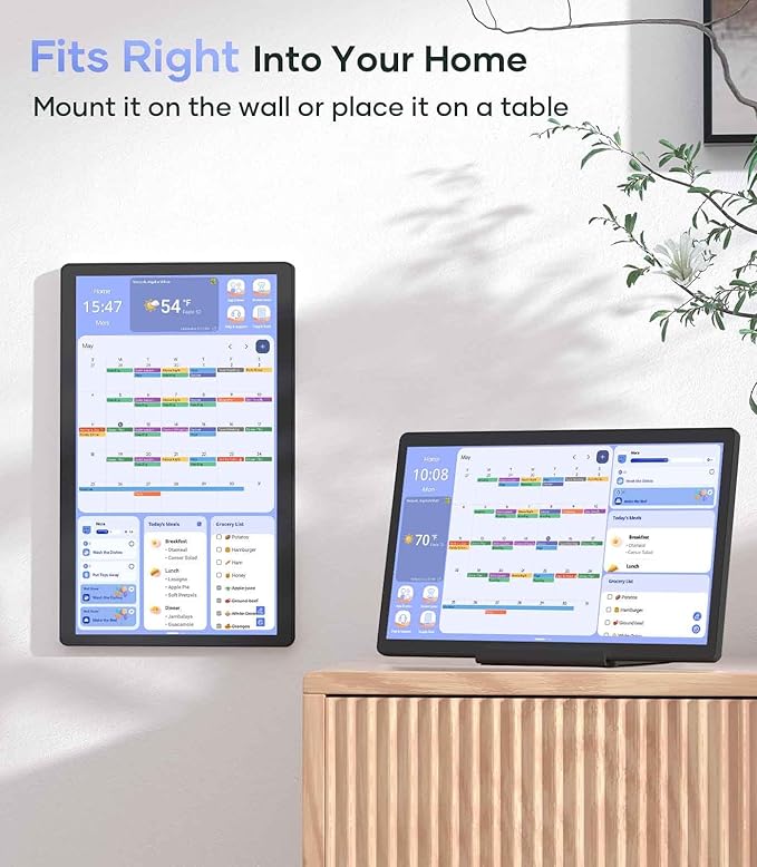 Digital Calendar 15.6'' Wall Touch Screen Chore Chart Customize Dashboard Smart Electronic Calendar Digital for Family Meal Planner Support All Google Play App with Stand Wall Mount Black
