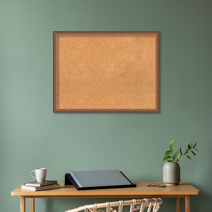 Amanti Art Natural Cork Board for Wall, 26x34 Vision Board with Bronze Frame, Large Corkboard Office Decor for Home Organization, Modern Corkboard Pinboard to Display Items for Home Organization in