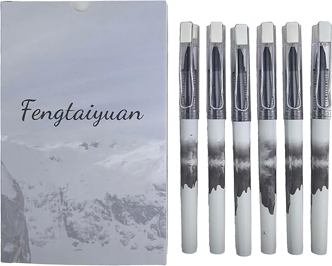 Fengtaiyuan LQB05P6 Straight Liquid Ballpoint Pen - Black Ink, 0.5mm Bullet Head, Smooth Writing, 6 Count (BlackLQB05P6)