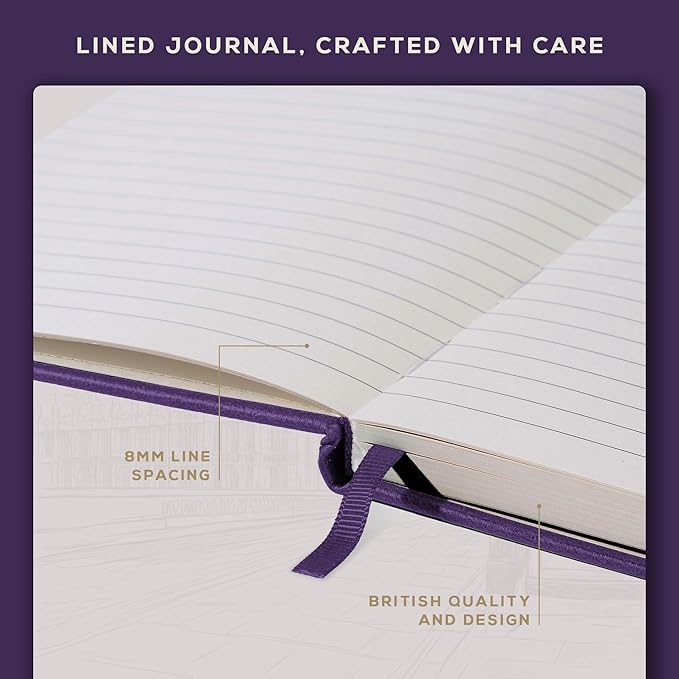 BEECHMORE BOOKS Lined Journal Notebook, 5.8 x 8.3 inch, A5 160 Lined Pages, Hardcover Leather Journals for Women, Men, Writing and Notebooks for Work - 120 GSM Thick Paper, Gifts Box Included