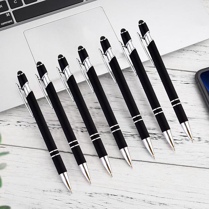 PASISIBICK 12 Pieces Black Ballpoint Pen with Stylus Tip, 2 in 1 Stylus Pen, Premium Metal Stylus Pen for Touch Screens, Black Ink, 1.0 mm Medium Point(12 Black)