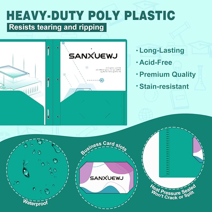 30 Pack Two Pocket Folders Business Card Holder Plastic Folders with Prongs for School Office Filing Cabinet Resume Portfolio (6 Colors)