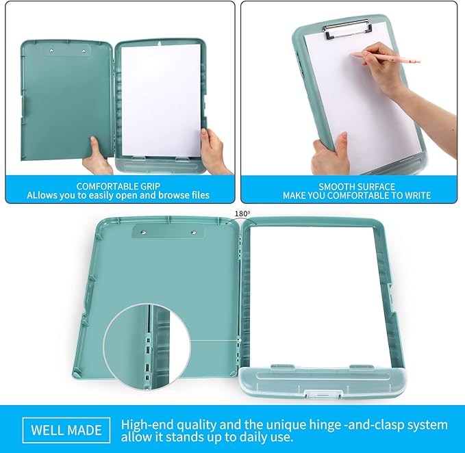 Clipboard with Storage, Clip Boards 8.5x11 with Storage, Large Capacity Nursing Clipboards with Pen Holder, Heavy Duty Plastic Storage Clipboard Folder with Low Profile Clip, Side-Opening