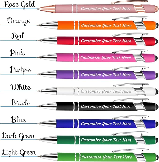 Personalized Pens Bulk 300 with Name Custom Engraving Ballpoint Pens with Stylus Tip Customized Smooth Writing Pens Personalized Gifts for Anniversary Birthday or Graduation(Black,Black Ink)