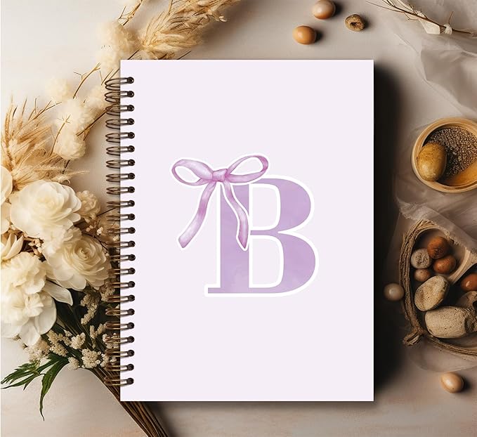 foedor Coquette Trendy Preppy Purple Bow Spiral Notebook,Initial B Journal Personalized Teen Girl Gifts,Monogrammed Gifts for Women Teen Girl,College Ruled Hardcover Spiral Notebook(purple)