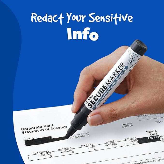 Artline Secure Marker Redacting Pen | Blackout Marker | Blacks Out Private Information | Convenient 3-Pack