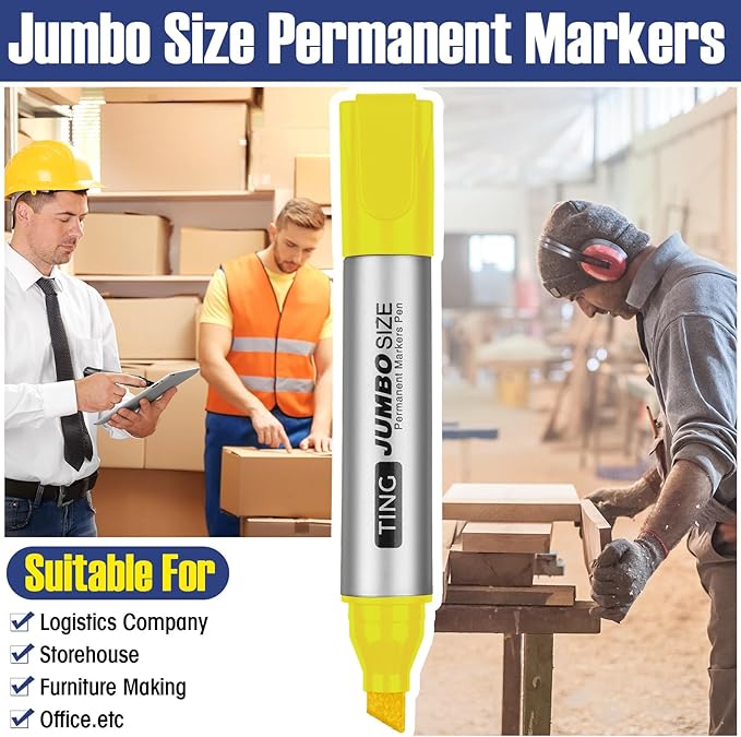 Fuutreo 10 Pack Jumbo Permanent Markers Bulk Large Chisel Tip Permanent Markers Quick Drying Waterproof Big Huge Poster Pens for Office, Logistics Company and More(Rich Color)