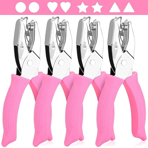 4 PCS 1/4" Hole Punchers for Crafts, Single Hole Punch Shapes with Circle Heart Star Triangle, with Soft-Handled for Binder Scrapbooking Classroom Card Punching Reinforcement Stickers