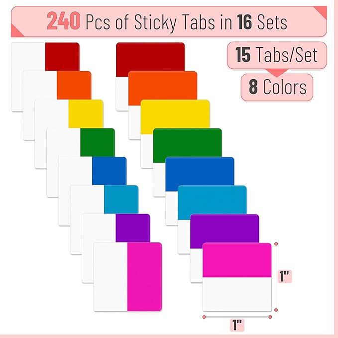 Mr. Pen- Sticky Index Tabs, 240 Pcs, Colorful Sticky Tabs for Notebooks, Page Markers, Page Tabs for Binders, Page Tabs Sticky Tabs for Books, Notebook Tabs, Book Sticky Tabs for Notebooks